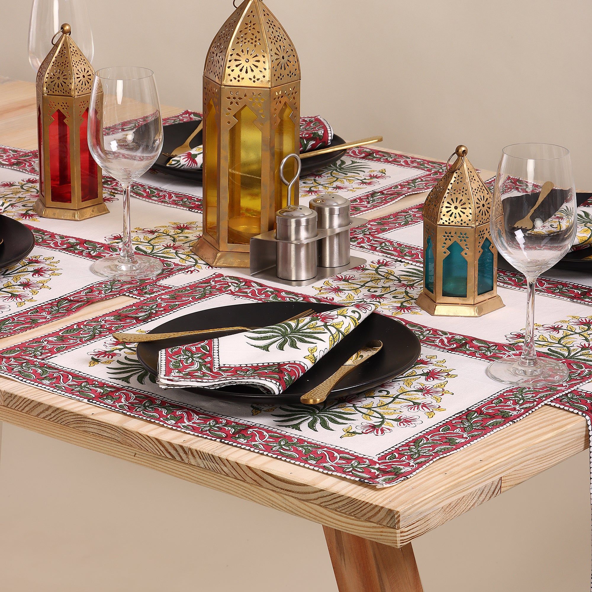 Hand Block Floral Printed Cotton Center Table Runner
